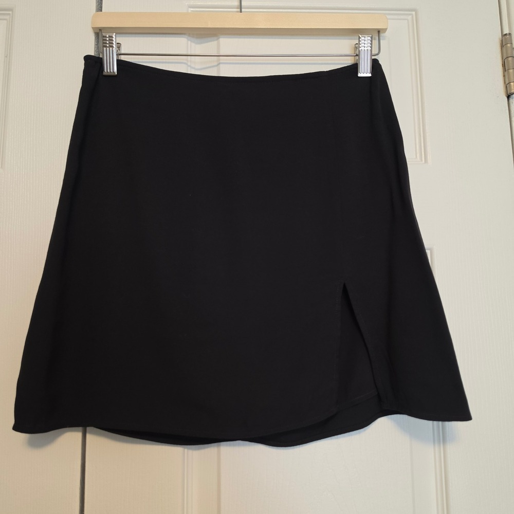 Sunday Best Solid Black Side Slit A-Line Mini Skirt Size 6
